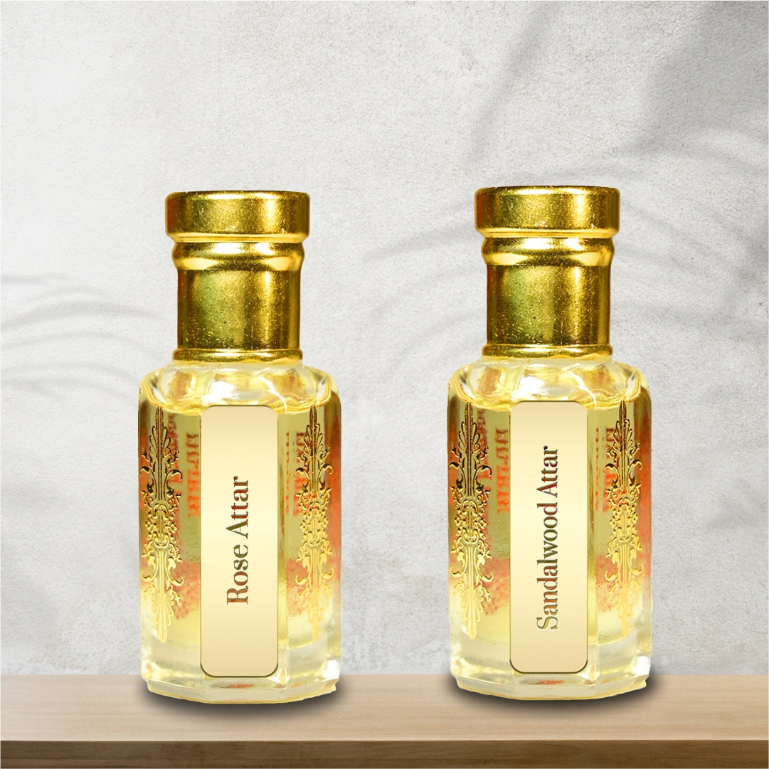Rose & Sandalwood Attar Combo | Natural Floral & Woody Perfume Oil
