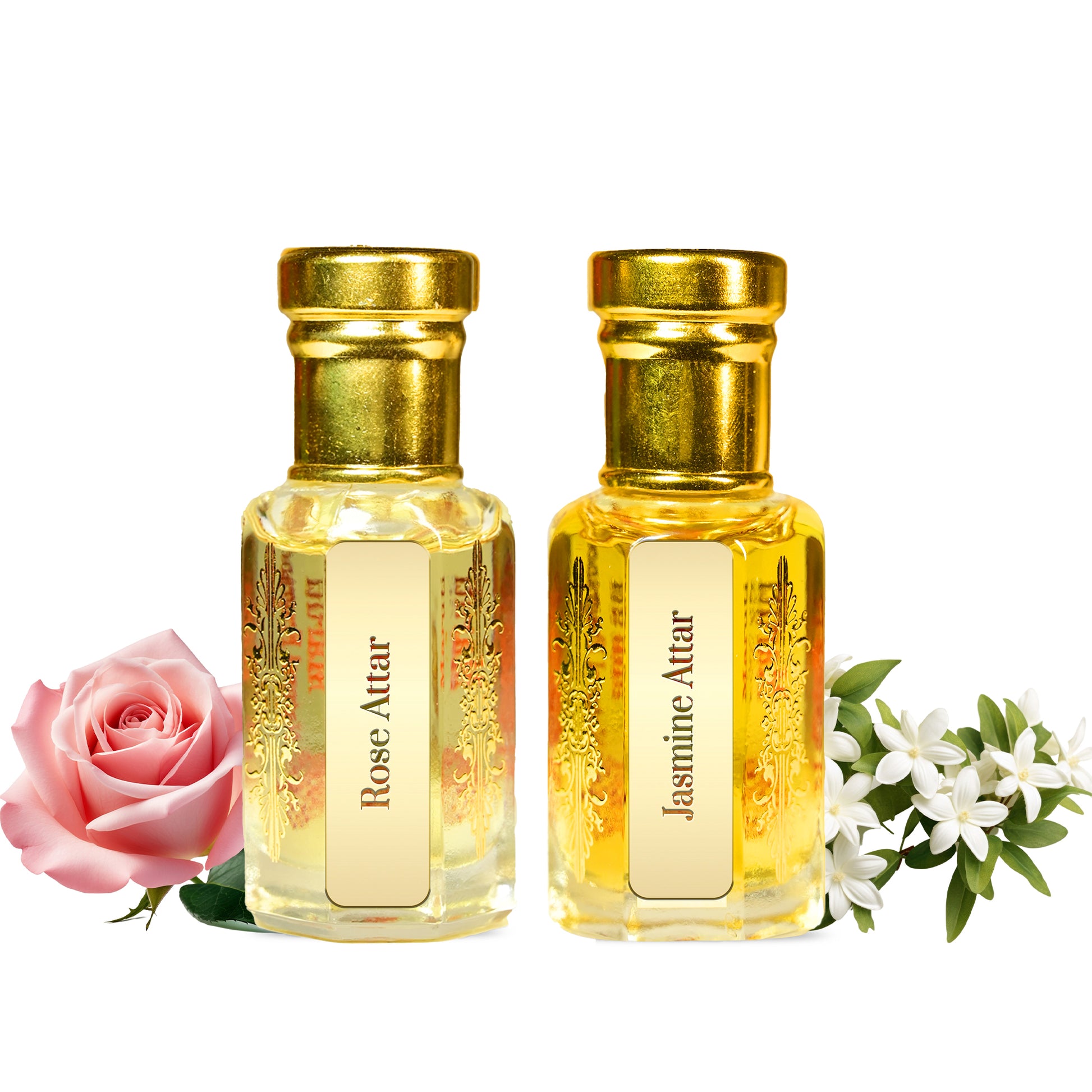 Rose & Jasmine Attar Combo by Maruti Natural Fragrances—natural floral perfume oil handcrafted in Kannauj