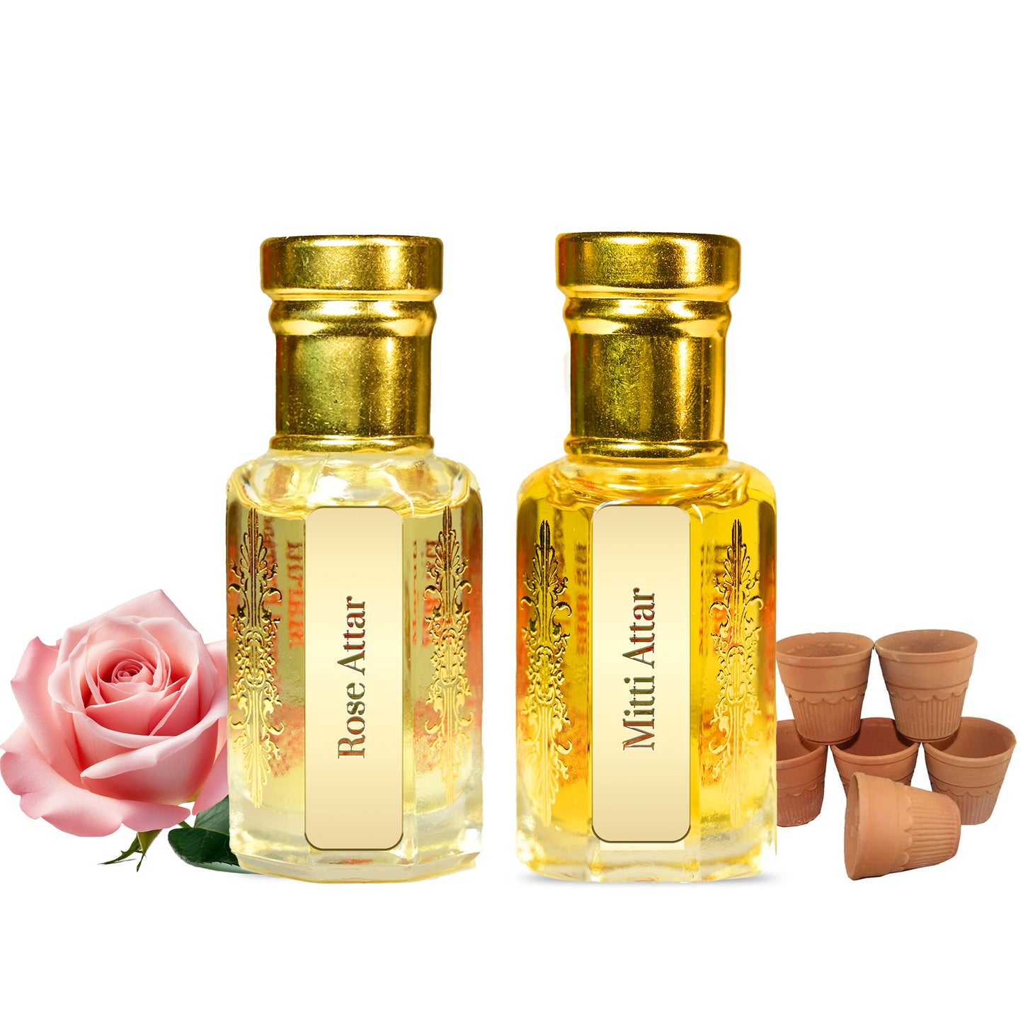 Rose & Mitti Attar Combo by Maruti Natural Fragrances – natural floral and earthy perfume oil handcrafted in Kannauj