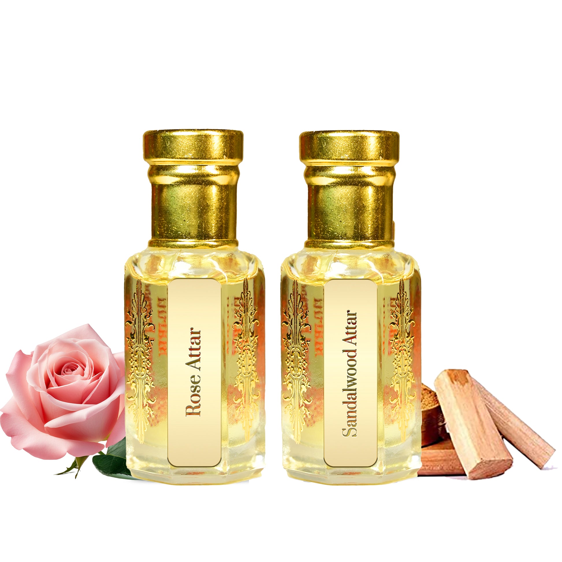 Rose & Sandalwood Attar Combo by Maruti Natural Fragrances – handcrafted floral and woody perfume oil from Kannauj